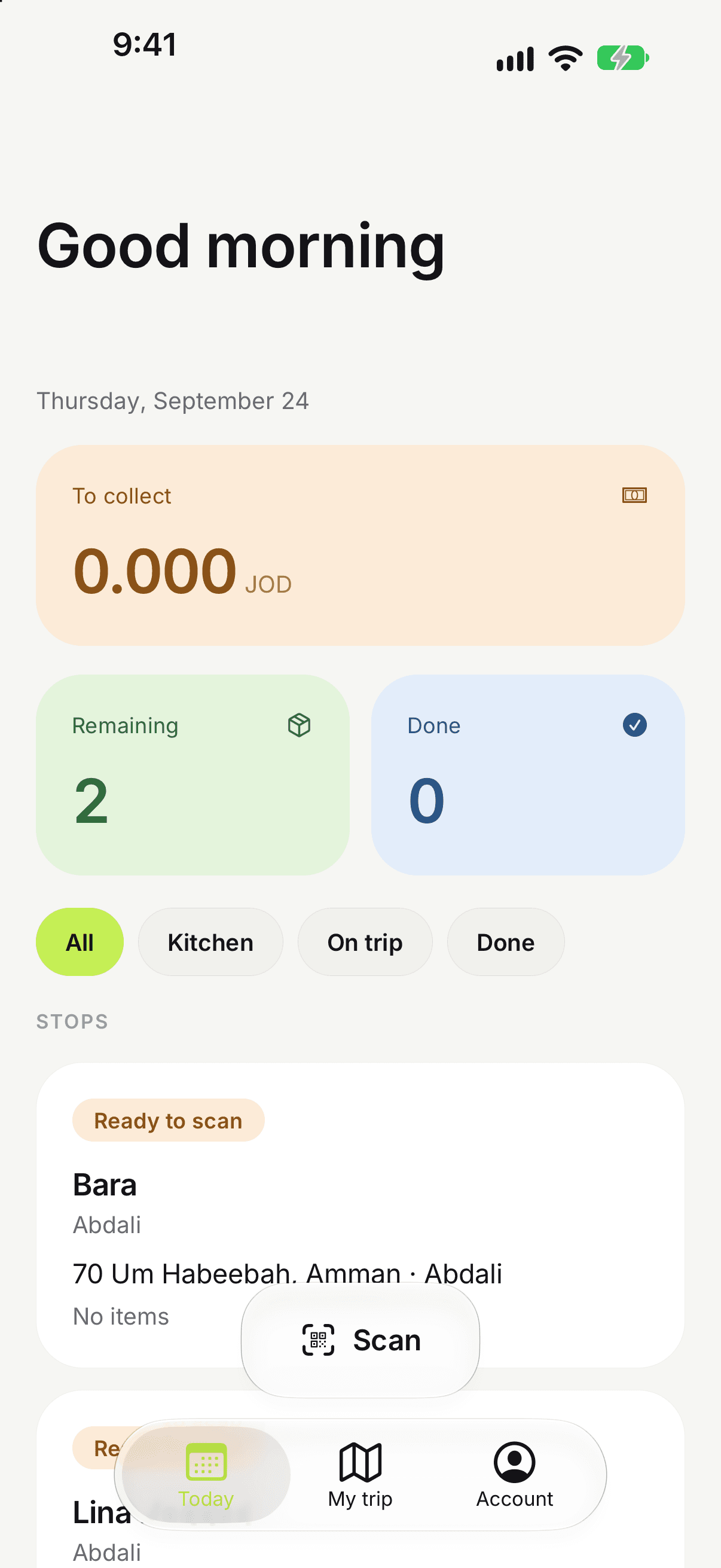 Driver app today stops and manifest